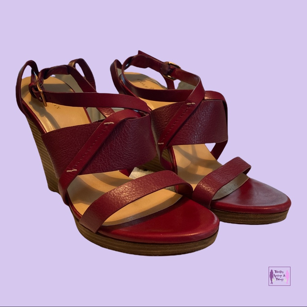 Cole Haan Size 10.5, Cranberry Wedge Heel Sandal, Preowned, Very Good Condition